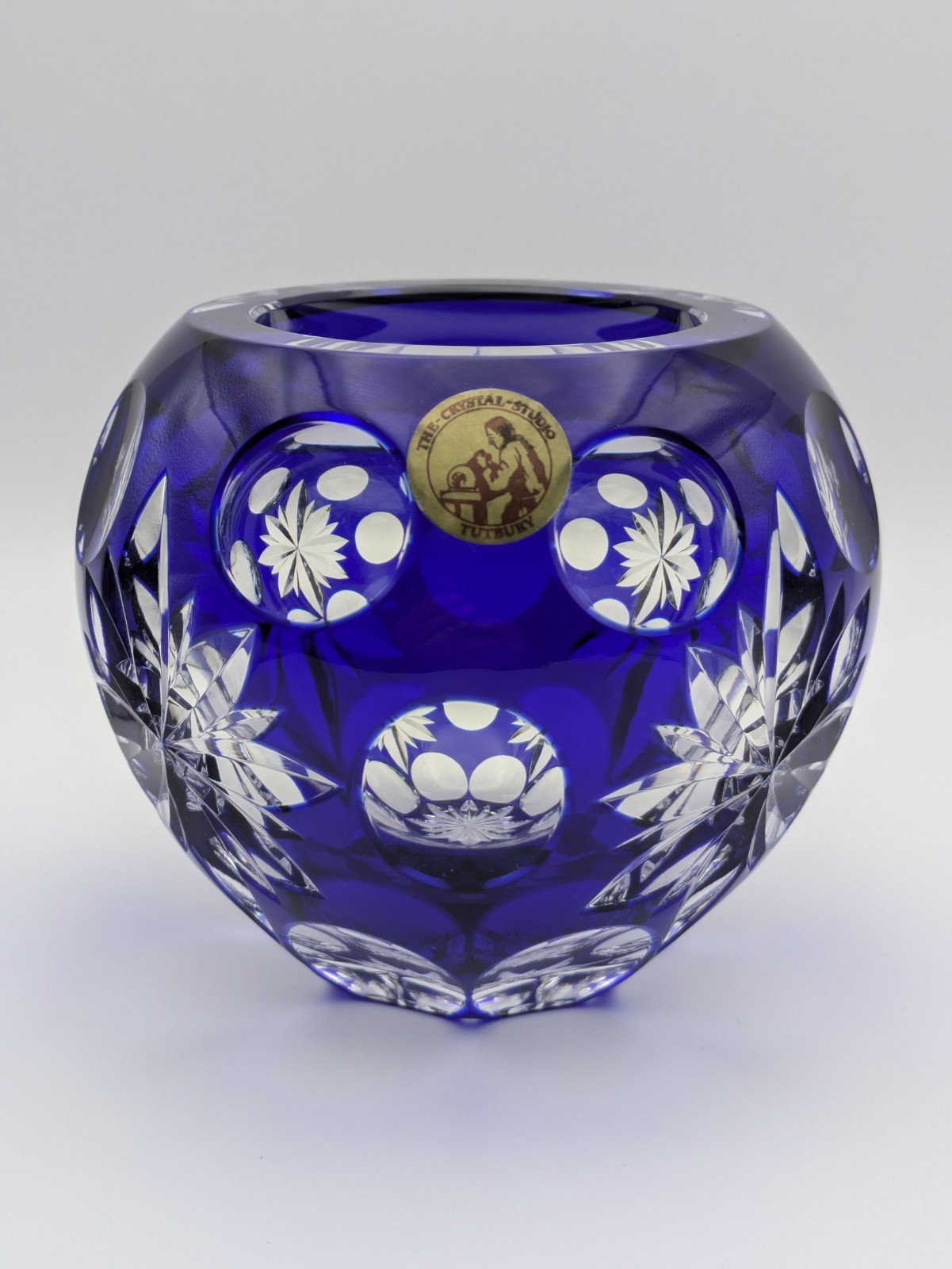 Vintage The Crystal Studio Tutbury Blue Cut-to-Clear Crystal Glass Vase