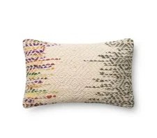 LOLOI P0282 Multi Colored Jute Wool Cotton Boho Lumbar Pillow Cover 13"x21" NEW