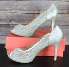 De Blossom Collection Silver Lace Formal Shoe size 10 Stiletto High Heel Peeptoe