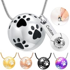 Paw Print Ball Urn Pendant Memory Necklace Dog Cat Ashes Pet Memorial Jewelry
