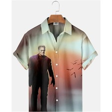 Men's Retro Horror Frankenstein Shirt  3D Print Gothic Monster Short Sleeve Sum