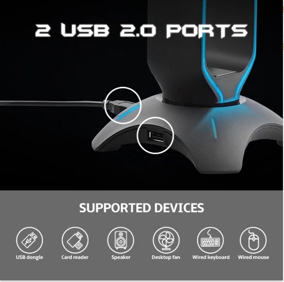 BG Gaming Headset Stand with RGB Lighting - Over-Ear Gaming Headset Holder - Image 3 of 4