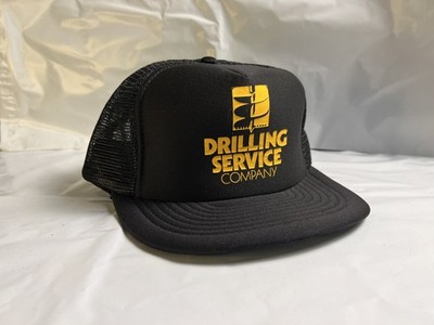Vintage Drilling Service Promo Black Snapback Foam Mesh Trucker Uniform Cap