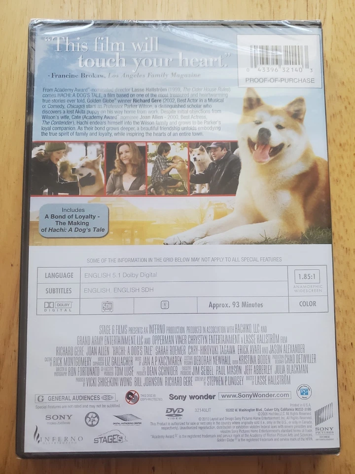 Hachi A Dog's Tale DVD Brand New Sealed Sony Pictures - Image 2 of 2