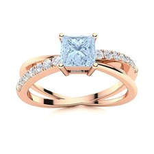 Natural Aquamarine New Solitaire with Accents Mother Ring Sterling Silver