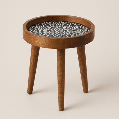 Runder kleiner Mangoholz Sofa Beistelltisch Vintage Couchtisch für Wohnzimmer Innen