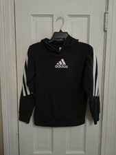 Adidas Boys' Youth 10/12 M Pullover Fleece Hoodie -Black Shirt Hooded B1