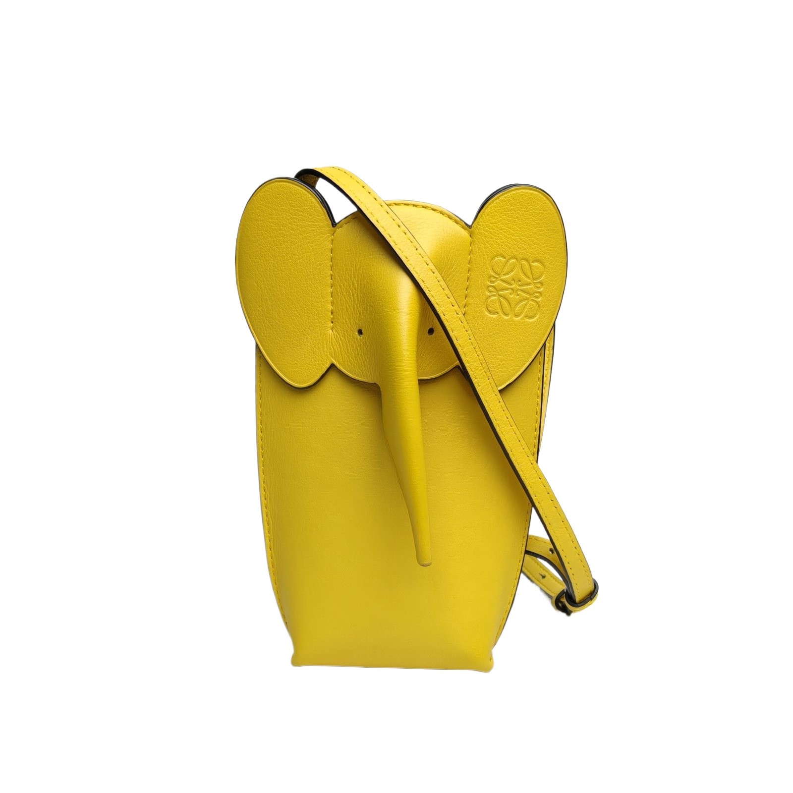 LOEWE Elephant Pocket Logo Phone Bag Yellow Calfskin Shoulder Bag