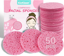 Compressed Facial Sponges   Natural Cellulose for Cleansing, Exfoliating, 50 Pcs