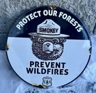 Vintage Forest Service Sign - Smokey the Bear Porcelain Gas Station Pump Sign
