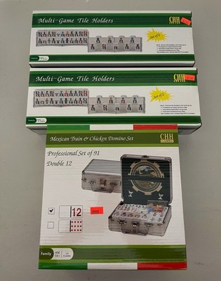 Professional Mexican Train & Chicken Domino Set 91 Double 12 Tiles, w/4 Holders