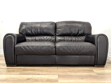 SOFA 3 Seater Polo Divino Black Italian Leather Sewn In Cushions FREE DELIVERY