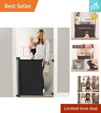 Black Retractable Baby Gate - 33 Tall Safety Barrier for Doorways Stairs