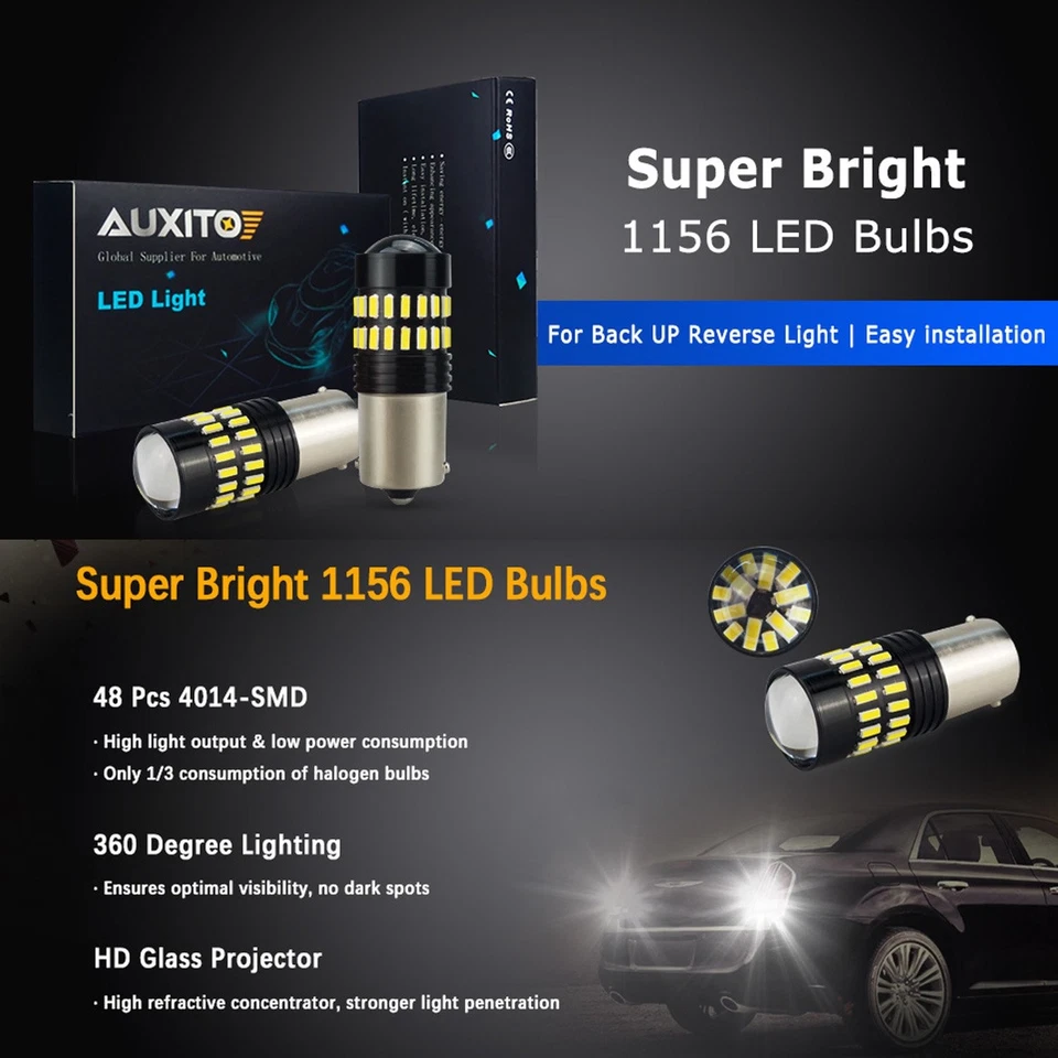 AUXITO 1156 LED Reverse 7506 Backup Light Bulbs White 6000K Xenon White 2/10x - Image 2 of 4