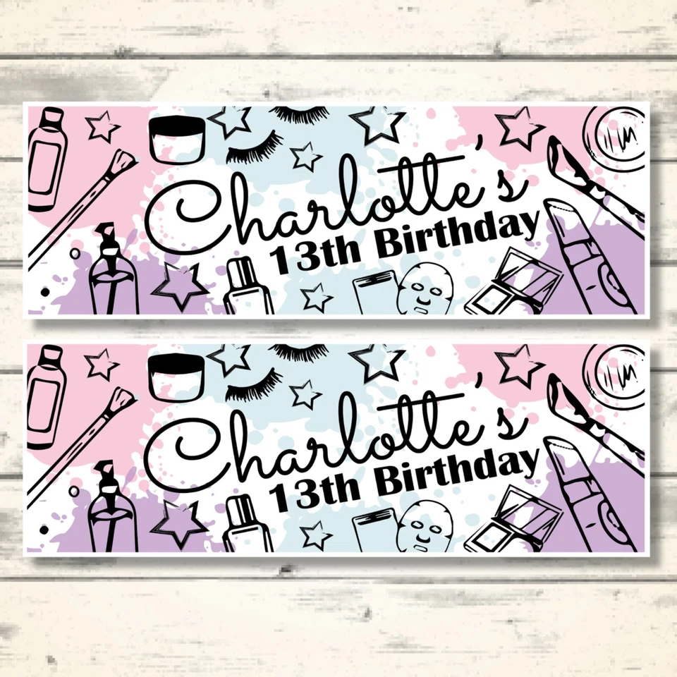5 STAR BANNERS 2 PERSONALISED MAKE UP THEME BIRTHDAY BANNERS