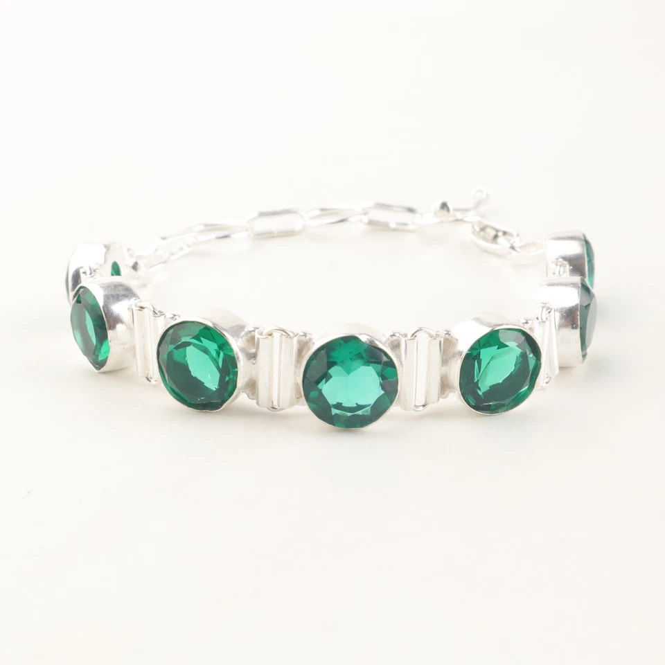 August Birthstone Bracelet Green Emerald Gemstone 925 Sterling Silver bracelet - Image 3 of 4