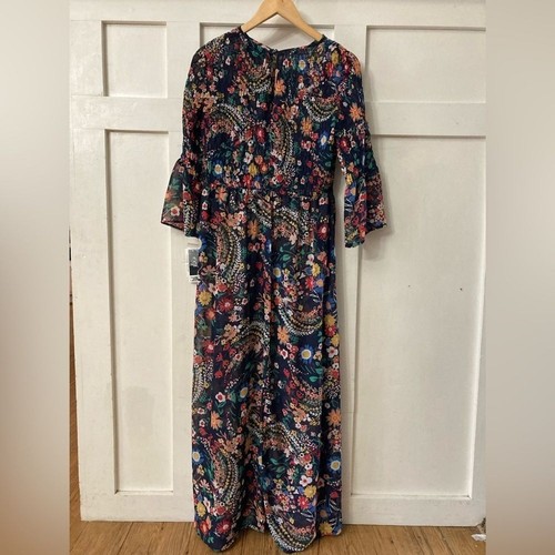Neu mit Etikett eci New York bescheidenes florales Maxikleid elastisch gesmoktes Oberteil konische Ärmel S - Bild 7 von 12