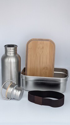 LOPESCH.Brotdose Edelstahl Lunchbox Trinkflasche Set Kindergarten/Schule