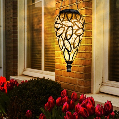 2x Solarlampe Hängeleuchte Außenlampe LED Laterne Gartendeko Balkonlampe schwarz - Bild 6 von 12