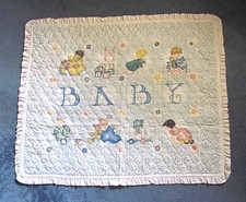 Baby Comforter Quilt BABY w/Babies  Baby Blocks Ruffle Edge Trim 44" x 36"