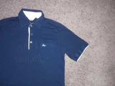 Vintage 80s THE ANGLE blue double sided Embroidered polo short slv shirt Medium