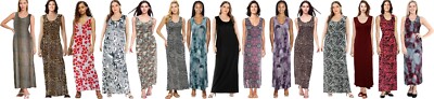 Damen ärmelloses Maxikleid U-Ausschnitt unifarben bedruckt 55 cm lang Damen Übergröße