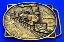 Steam Engine Railroad Train Commemorate Solid Brass Vintage 1983 BTS Belt Buckle