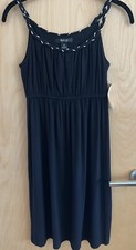 STYLE & CO PETITE BLACK MIDI DRESS WITH BRAIDED METALLIC SPAGHETTI STRAPS