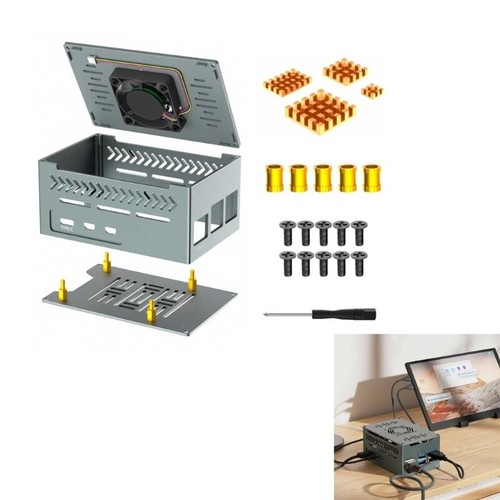 Aluminum Case Copper Heatsink Big Space For RPi 5 Extra PCIe Expansion - Afbeelding 2 van 8