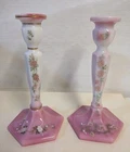 Read Vintage Fenton Glass Pink Rosalene Candle Stick Holders Pair
