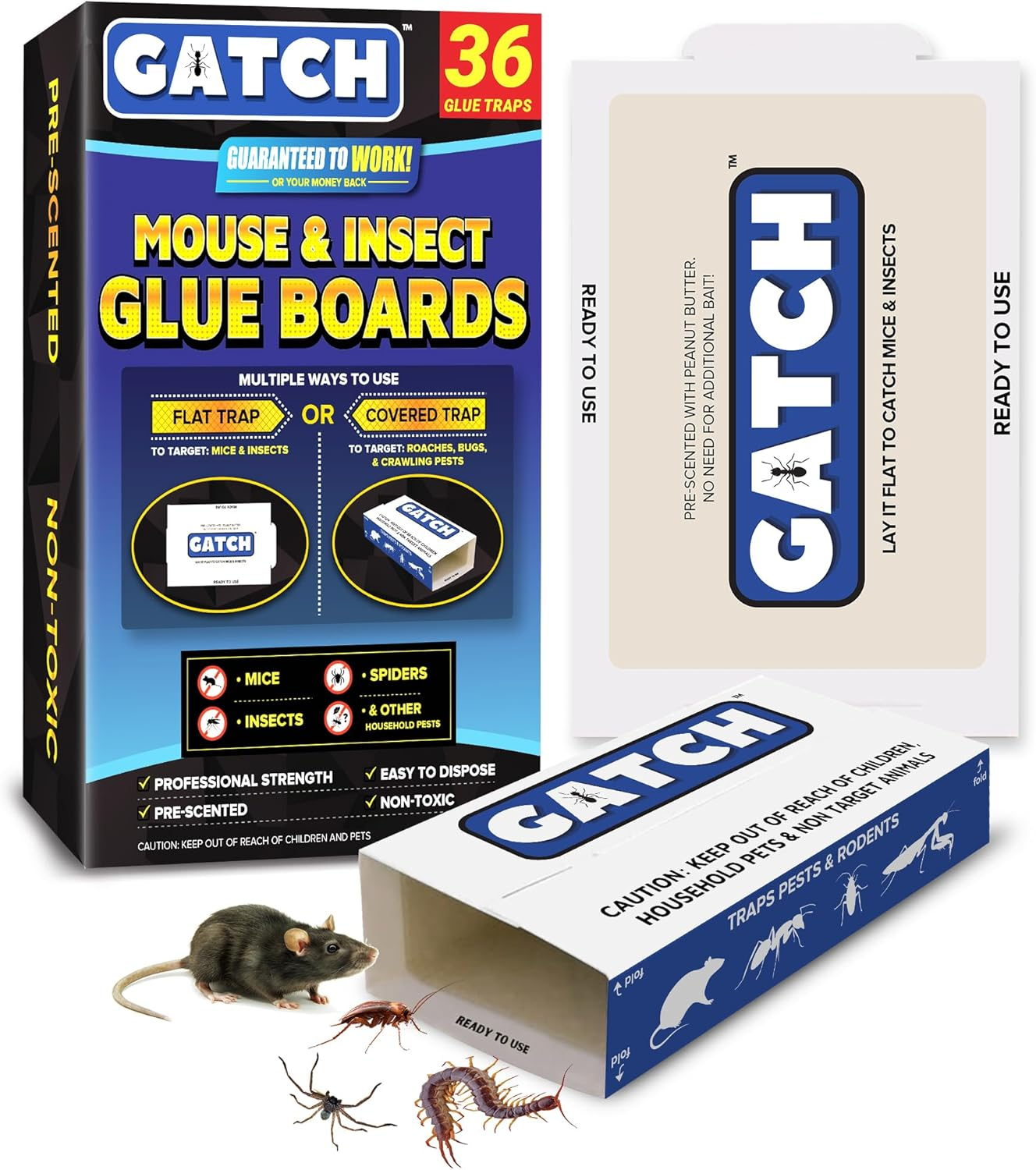 Mouse & Insect Glue Boards (36 Pack), Sticky Mouse Traps Indoor for Home
