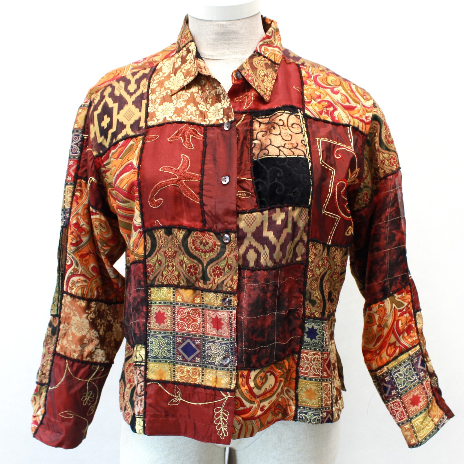Vintage Chico’s Patchwork Brown Collared Shirt Bl… - image 2