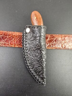 Black tooled Knife sheath with Patch Knife Pow Wow skinner BUSH CRAFT bush craft