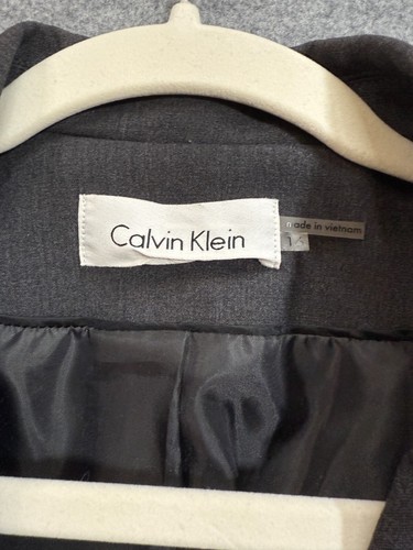 Calvin Klein Blazer Jacket Women's 16 Black Stretch Peak Lapels Single Breasted - Picture 3 of 6