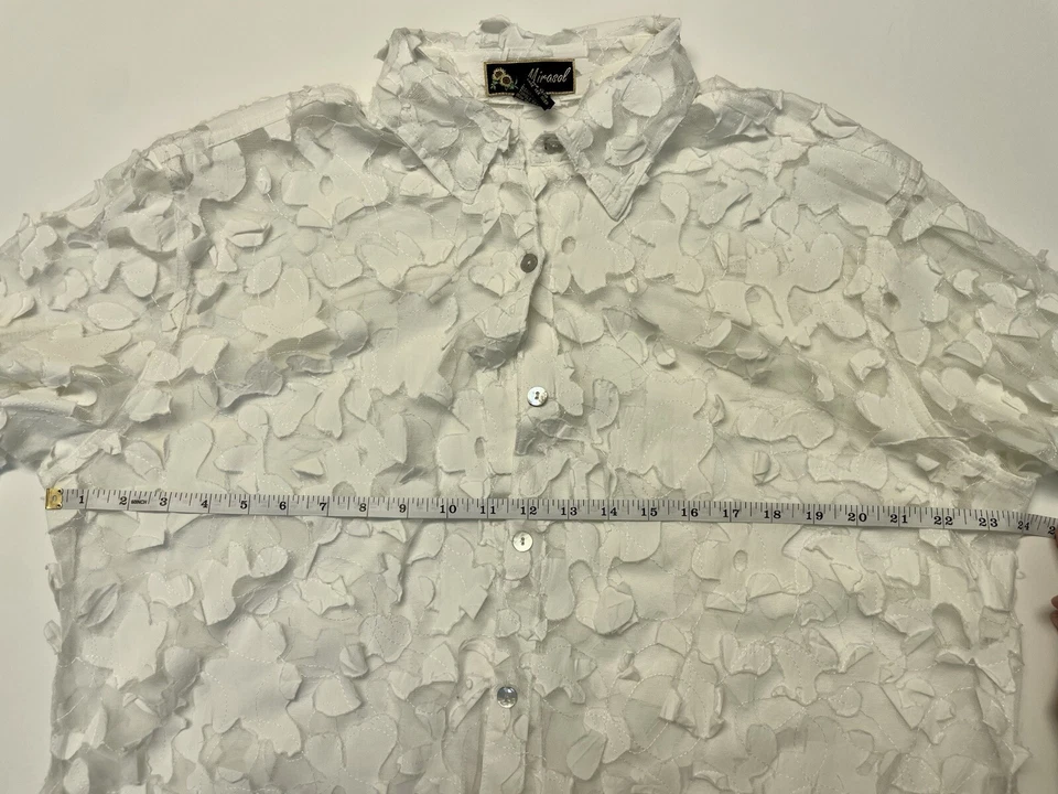 Top Mirasol Blanco Encaje Aplique Flor Abotonada Bordado Fairycore Elegante XL Foto 4 de 4