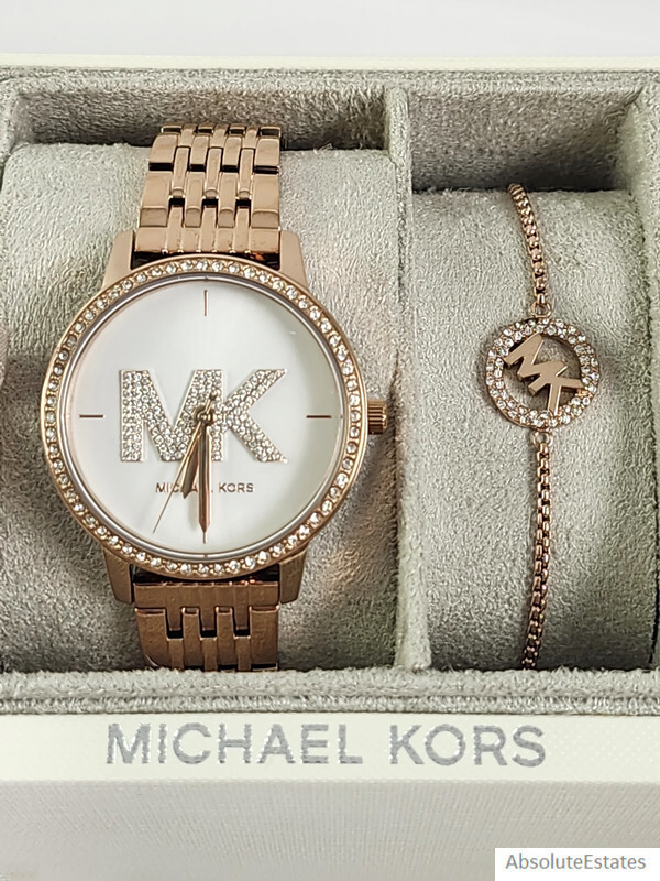 NEW Michael Kors Melissa Rose Gold Crystal Watch Logo