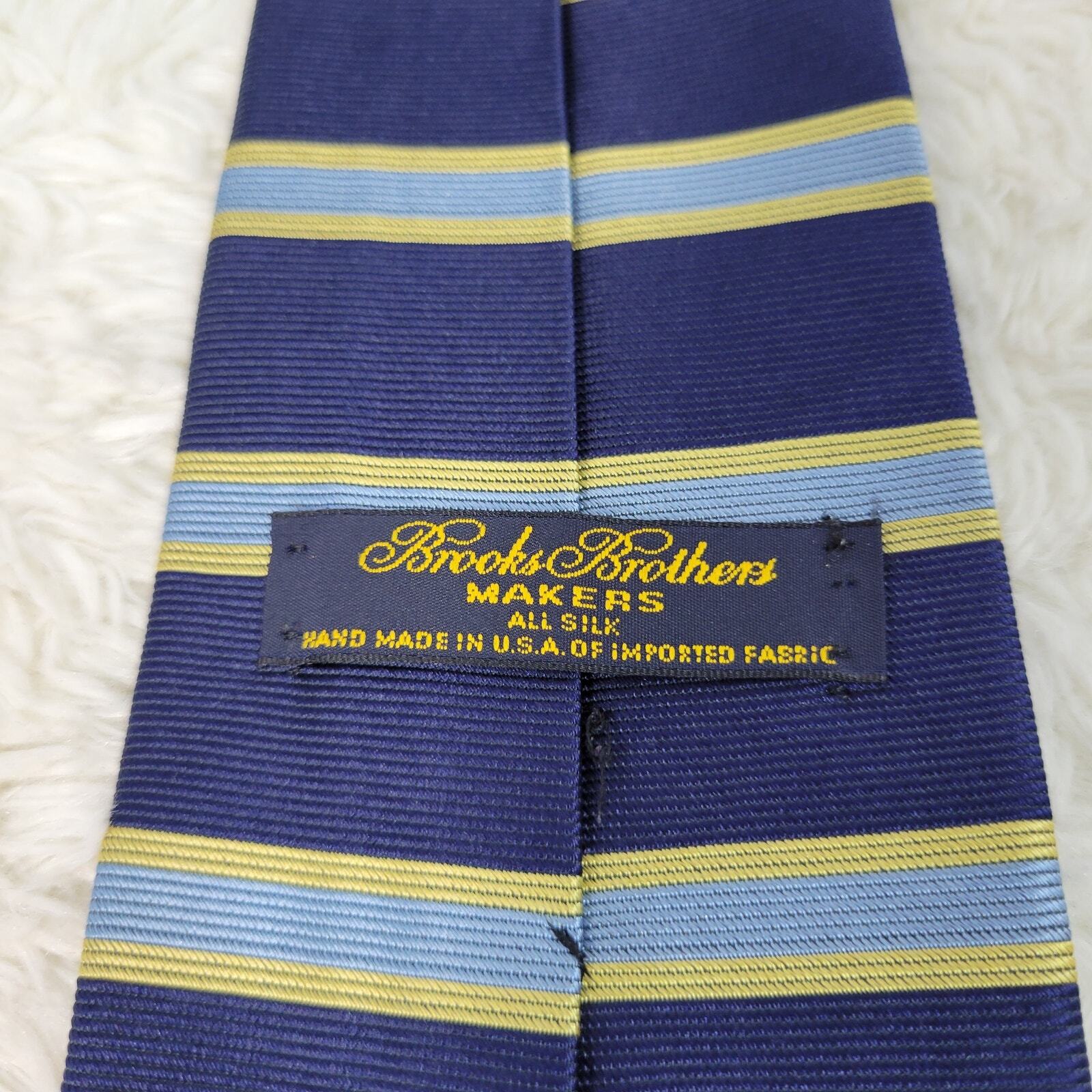 Vintage Brooks Brothers Silk Repp Necktie Men's Striped Blue Yellow Textured Tie thumbnail 5