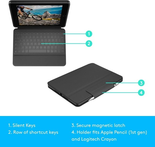 Logitech Rugged Folio Keyboard Case for iPad 7th/8th Gen – Shockproof, Graphite - Picture 2 of 7