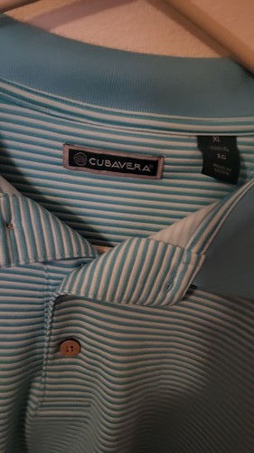 Cubavera Mens Polo XL Teal Stripe Polo S Sleeve 30 L 29 Across Front Chest Pit - Picture 2 of 24