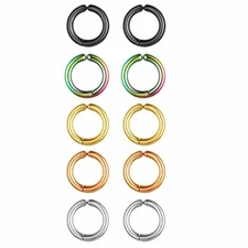 Men Women Stainless Steel Non-Piercing Clip on Hoop Earrings Cartilage 10mm 12mm