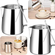 12oz/20oz Silver Milk Frothing Pitcher with Scale Stainless Steel Latte Art Pen