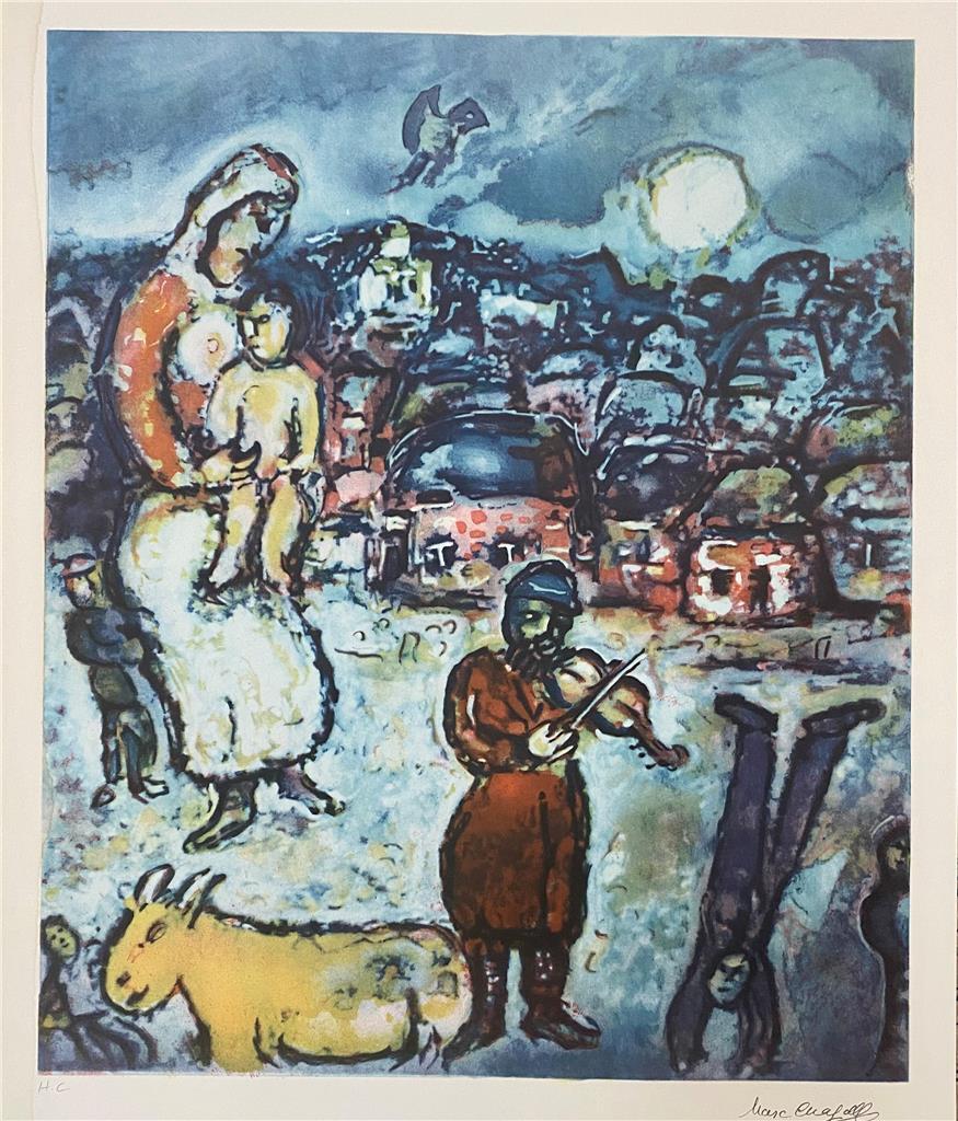 Marc Chagall Fiddler on the Roof Facsimile Signed Lithograph Marc Chagall Fiddler on the Roof Facsimile Signed Lithograph