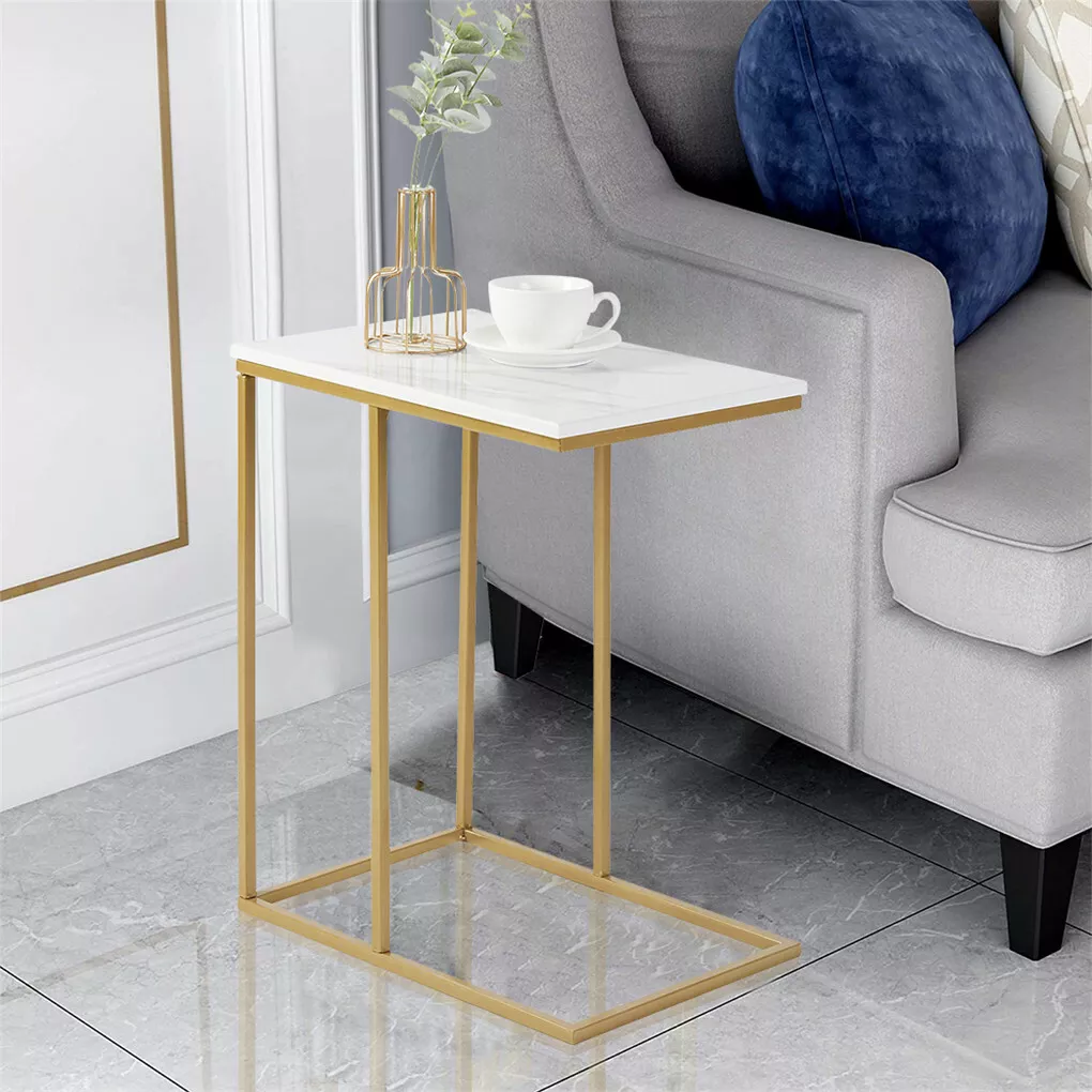 Solid Real Marble End Table Gold Metal