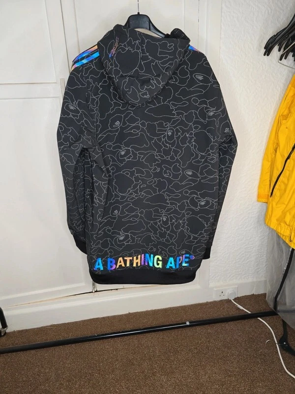 A BATHING APE (BAPE) Adidas x BAPE Tech Hoodie Large L A Bathing Ape Black Reflective Hoody RARA