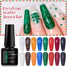 MEET ACROSS Christmas Winter Gel Soak Off UV Red Green Gel Nail Polish Salon DIY