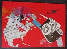 vtg postcard art Paperchase Mixed Sources UK travel camera Eiffel passport