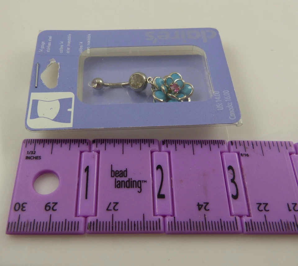 Azul Cristal Bling Flor Cuelga Azul Ombligo Naval Anillo Piercing Foto 2 de 2