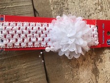 White Flower Lace Christening Baptism Baby Headband toddler girls pearl new wide