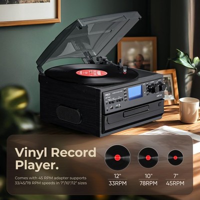 ORCC 10-in-1 Bluetooth Turntable with Radio, USB Recording and RCA Output