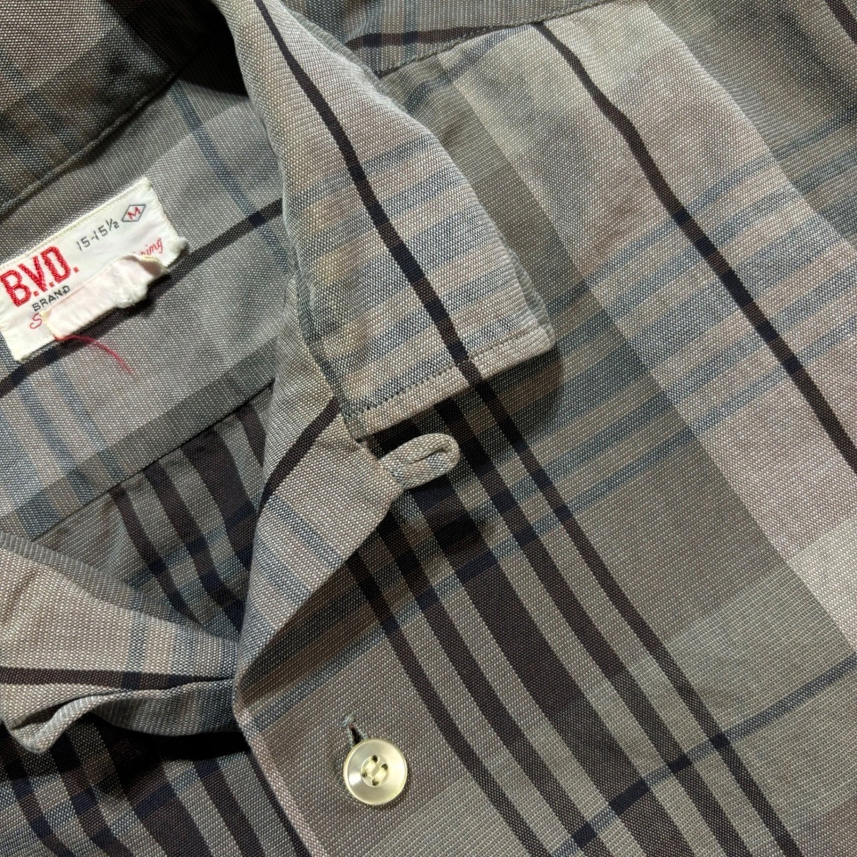 Vintage 50's BVD Plaid Button Down Shirt Men's Large Loop Collar